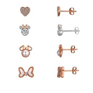 Minnie Mouse 14k Rose Gold Two tone Cubic Zirconia and Cristal Stud Set NWT